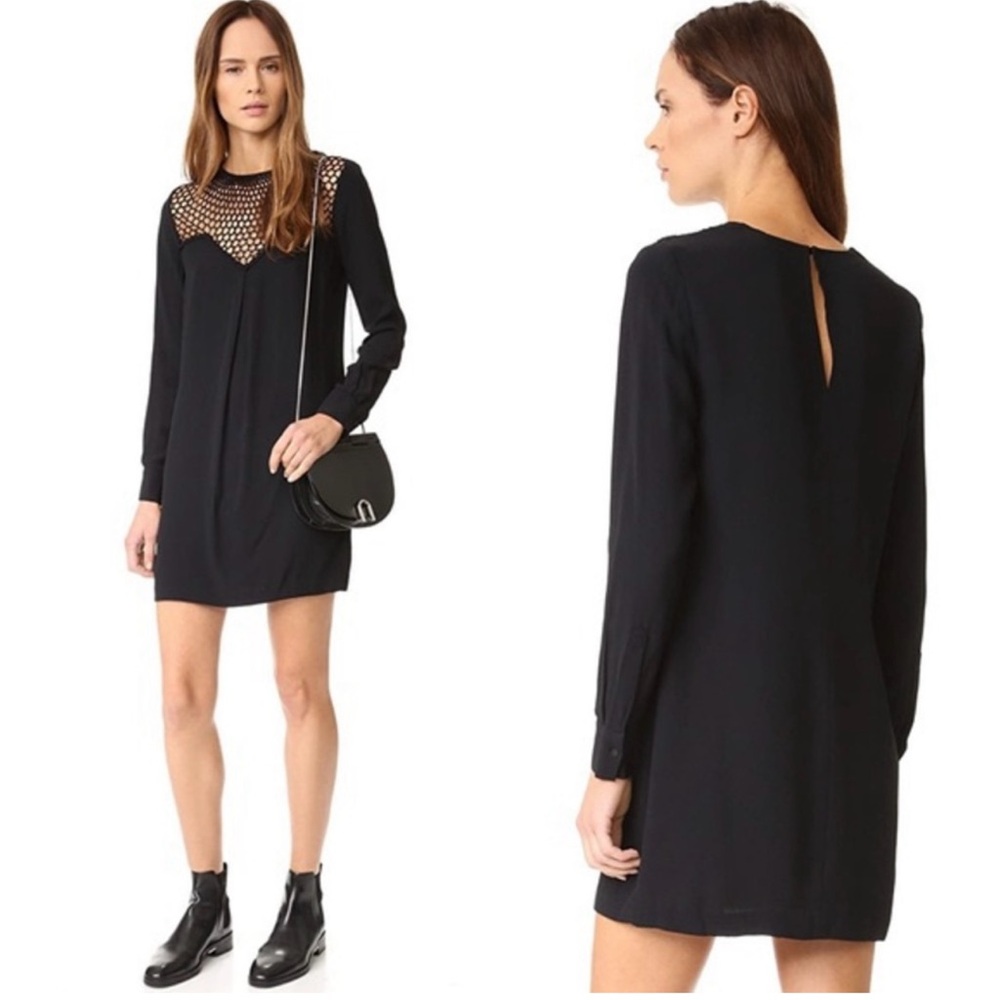 A.L.C. Tate Crochet Yoke Long Sleeve Shift Dress Black Size 4
